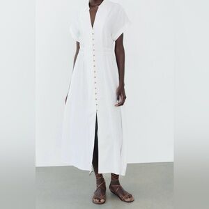 NWT ZARA midi linen white dress